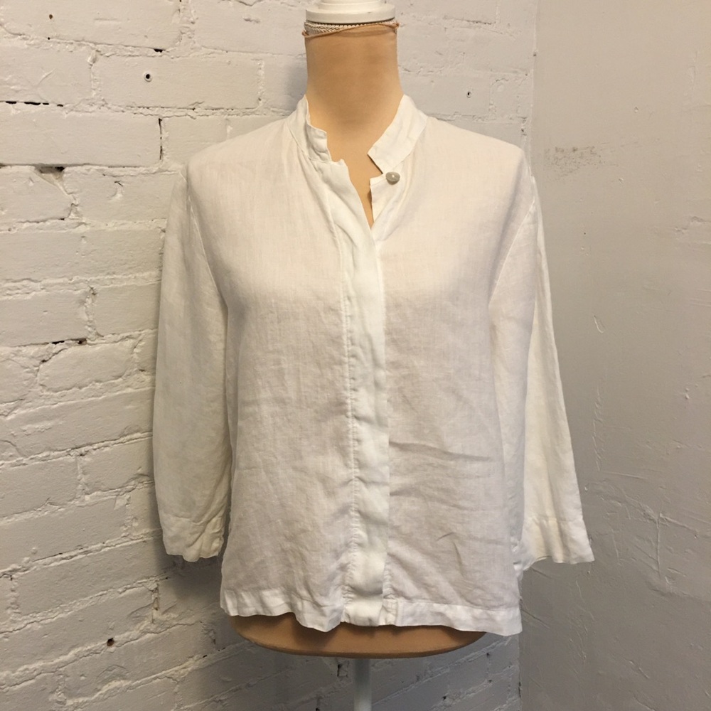 Bryn Walker cropped linen shirt 3/4 sleeve white size m